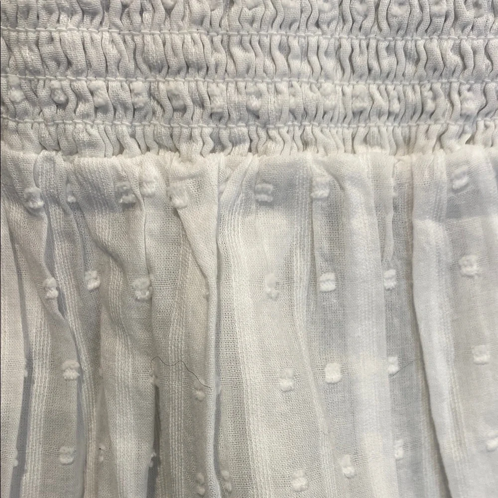 LOFT Blouse Ruffle Puff Sleeve Smocked Swiss Dot Romantic Milkmaid White Medium